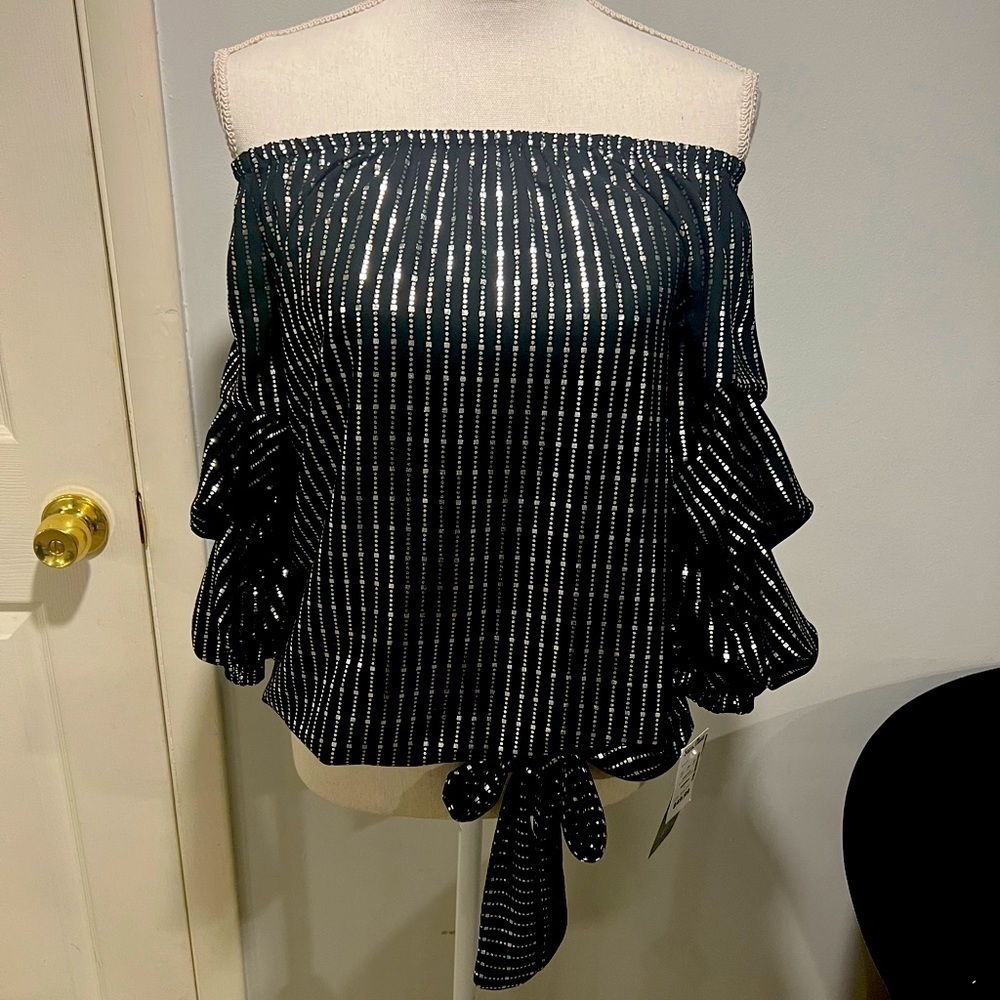 {Prelude} Off The Shoulder Sequined Blouse